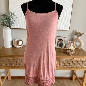 Pink Tank Dress with Crochet Hem! Boho Romantic Cottagecore Y2K Size M